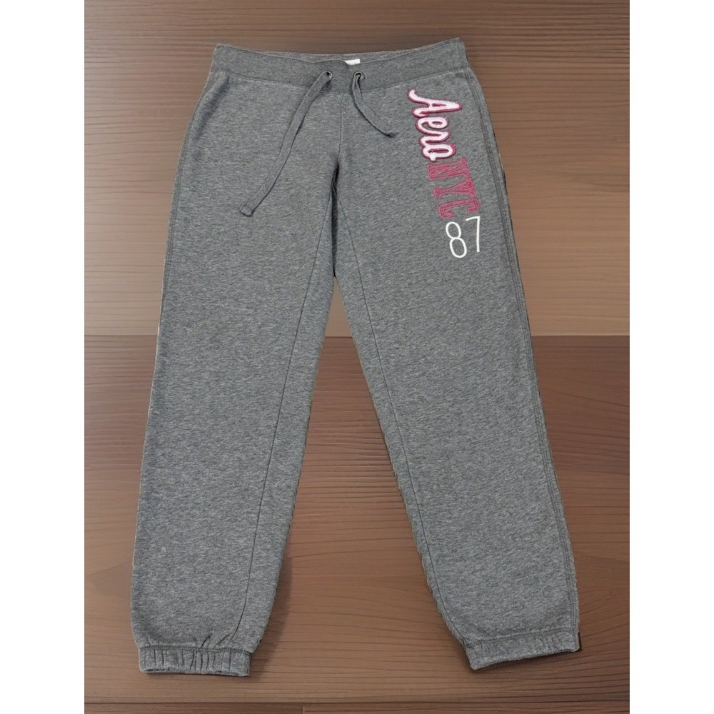 Aeropostale SZ- Small/Pet Grey Aero NYC 87 PINK LOGO Women's Graphic Jogger Pant